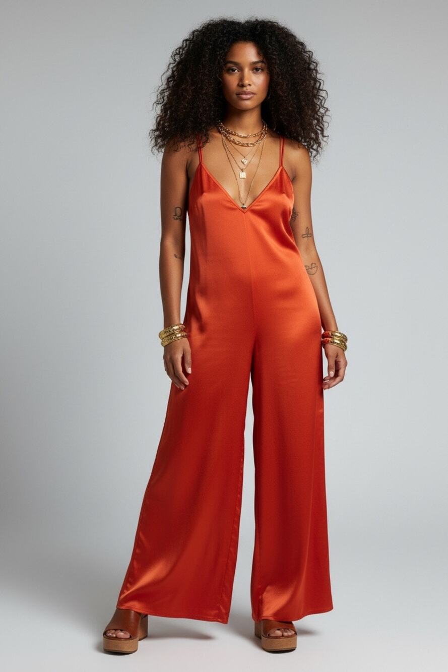 ASOS DESIGN Orange Boho Wide Leg Strappy Jumpsuit Size 12 Vacation Festival